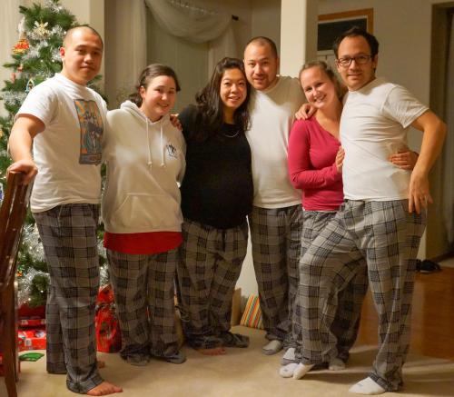 Mom-in-law bought matching pajama pants for her six kids. Chris got a contract with Victoria's Secret modeling.