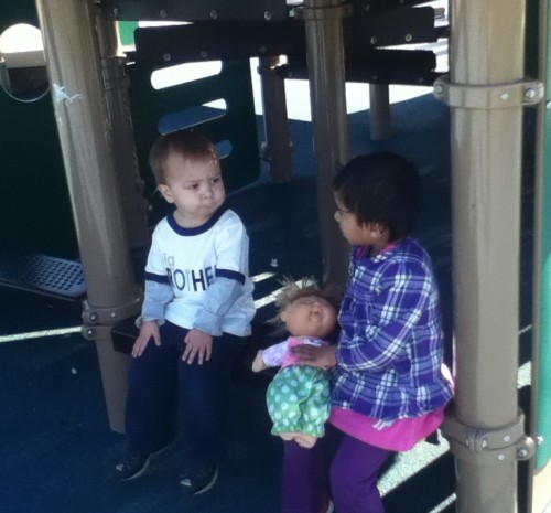 Then they sat on a bench in the shade for a quick break. Couldn't handle the cuteness.
