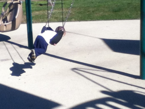He probably only went on the swings 8 different times.